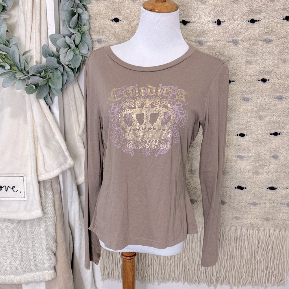 Candie's Brown Long Sleeve Graphic Tee with back cinching size L
